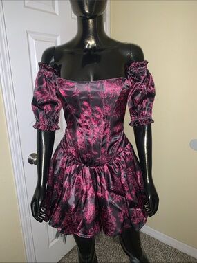 NWT Dolls Kill Sugar Thrillz Black and Pink Strapless Corset Mini Dress